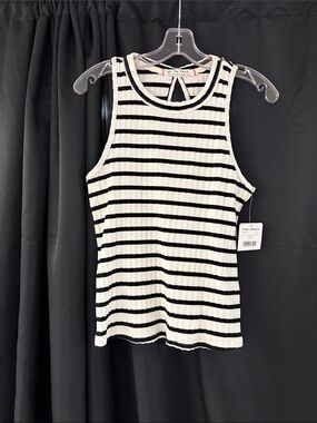 Free People Black & White Striped Ribbed Sleeveless Tank